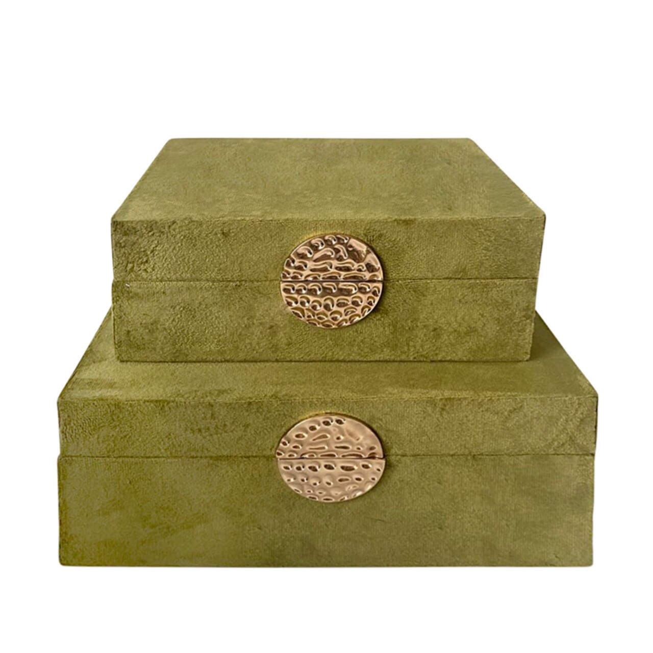 Kingston Living Set of 2 Olive Green and Gold Medallion Rectangular Decorative Boxes 12